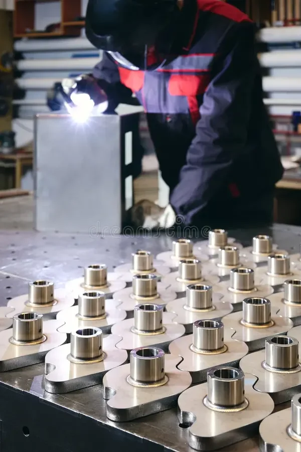 Detailný pohľad na nerezové automotive súčiastky zvárané v Tokovo v Bratislave metódou TIG v ochrannej atmosfére argónu s precíznymi zvarmi.